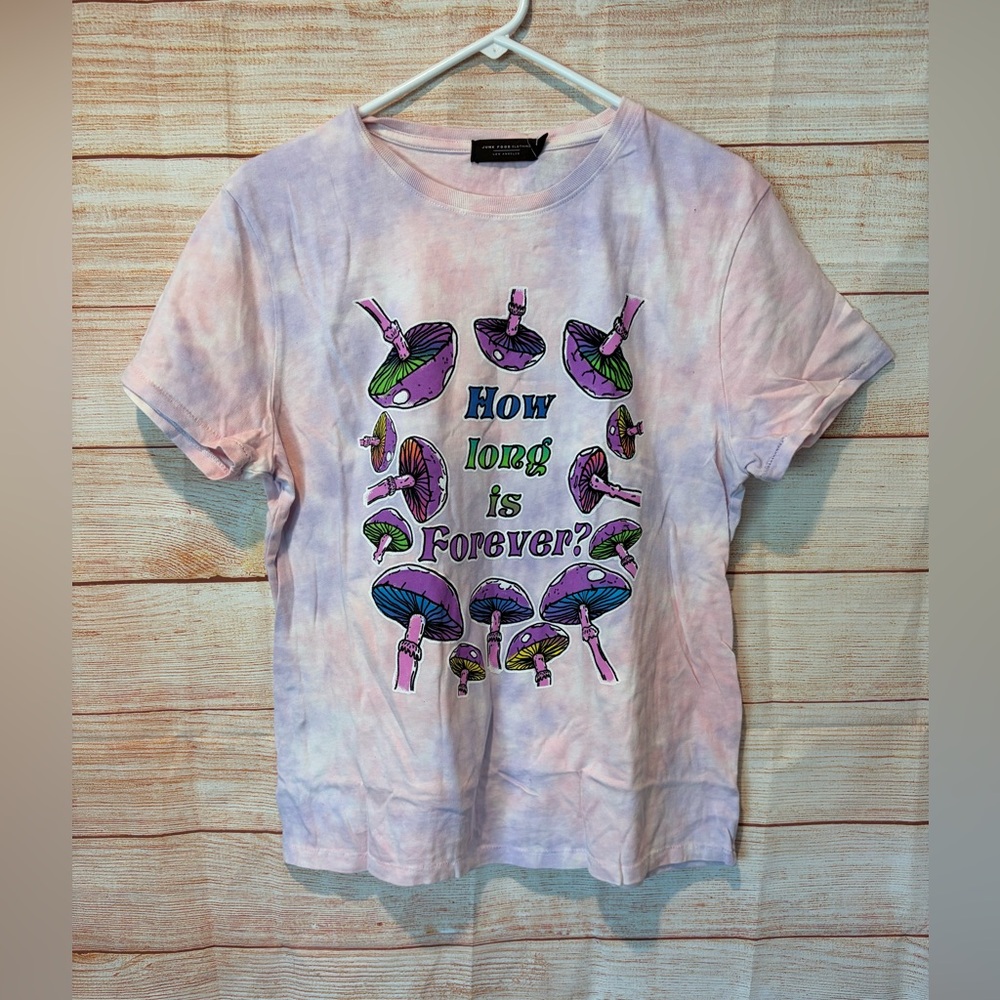Junk Food Clothing Pastel Tie-Dye  T-Shirt with Mushroom Design NEW